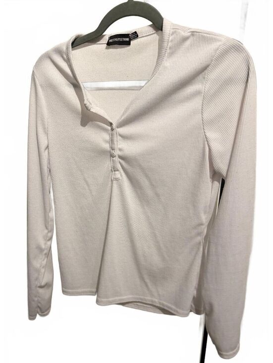 Sweaters - White Long Sleeve Henley Top